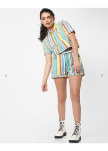 Only Multicoloured Cropped Shirt Top