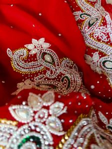 moti work heavy red ♥️ saree with blouse 😍