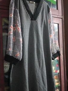 Checkered Dress with Floral Sleeves