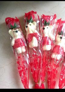 Red Teddy Bear Rose Stick - Pack Of 7