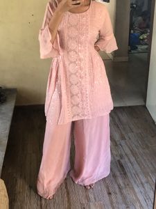 Beautiful Baby Pink Plazo And Kurti Set
