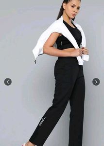 black solid knitted track pants with 2 pockets.