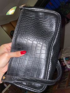 Black Crocodile Leather Shoulder Bag