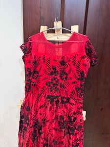 Red &amp; Black Hand Embroidered Ethnic Gown