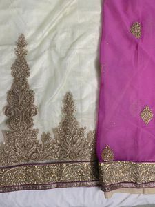 Two Colours Net Saree With Blouse