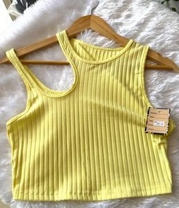 Yellow Ribbed Cutout Tank Top