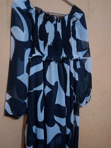 B&amp;W Abstract Smocked Bodice Maxi Dress