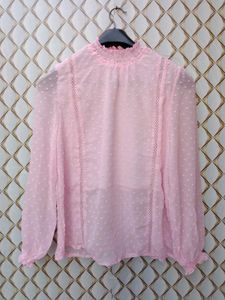 New With Tag Pinterest Korean Puff Laces Pink Top