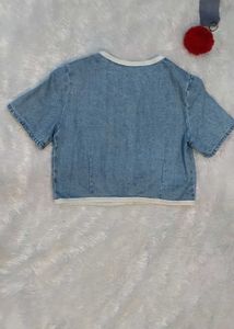 Denim Pearl Button Crop Top