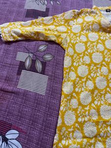 Vibrant Yellow Floral Tunic Short Kurti