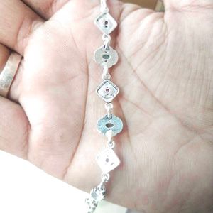 Pure Silver Antique Oxidised Pink&amp;Green CZ Bracele