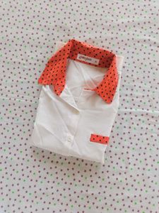 Polka Dot Collar White Top