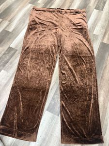 Brown Velvet Wide Leg Pants