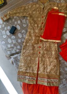 Elegant Orange &amp; Gold Ethnic Gown