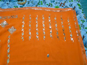 Orange  Saree Chamki Work
