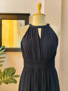 Navy Blue  Elegant Halterneck Maxi Dress
