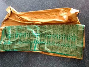 Green &amp; Gold Silk Blend Saree