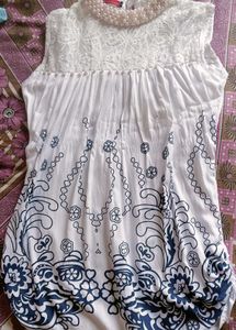 White Floral Top With Beautiful Pearl Neck