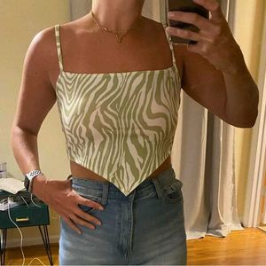 Green and White zebra print crop top from, SHEIN.