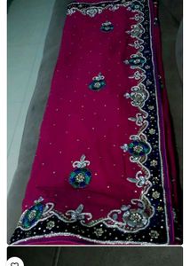 Beautiful heavy Rani pink saree