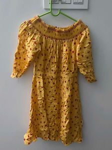 Yellow Print Off-Shoulder Dress