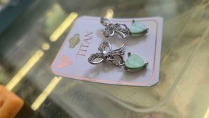 Titan Green Heart Bow Earrings