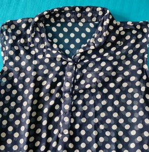 Navy Polka Dot Sleeveless Blouse