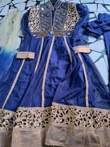 Navy Blue &amp; Gold Mirror Work Kurta