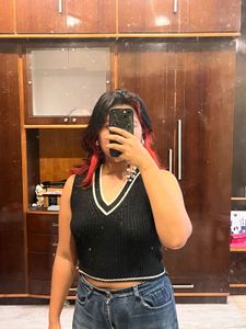 Black V-Neck Knit Top