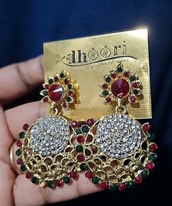 Red Green And White Stone Drop Earrings