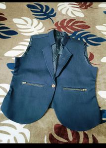 Navy Blue Sleeveless Blazer Vest