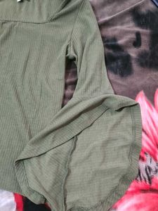 Olive Green Bell Sleeve Top