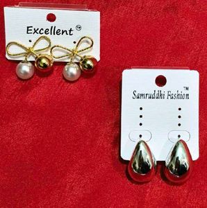Earring Set - Pearl Bow &amp; Silver Teardrop