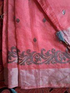 Attractive Pink Silver Embroiderey Saree