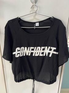 H&M Black Confident Graphic Tee, adjustable waist