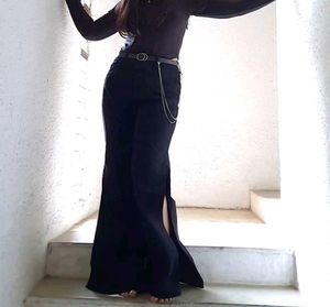 Chain Side Cut Black Jeans