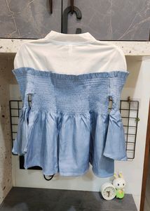 White &amp; Blue Umbrella Shape Top