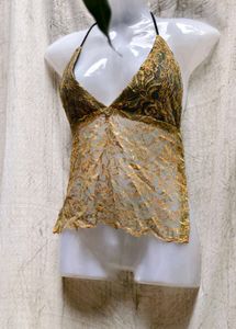 I. Gold Lace Halter Top