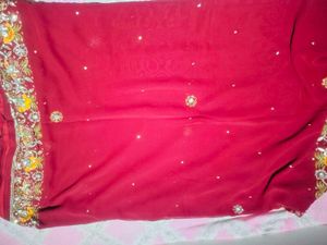 Elegant Red Embroidered Saree with heavy stones
