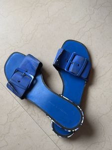 Charles &amp; Keith Blue Buckle Slides