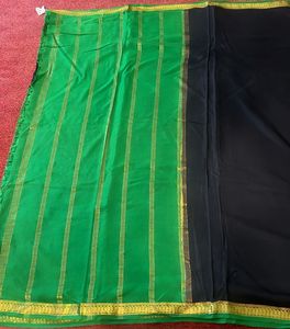 Vintage black And bright green mysore silk saree