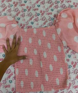 Pink Polka Dot Puff Sleeve Top