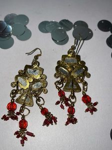 Red Gemstone Dangle Earrings For Festival