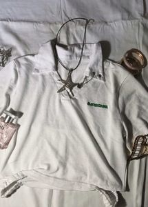 White Cropped Polo Top