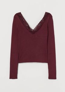 H&M Maroon Ribbed Top with Lace