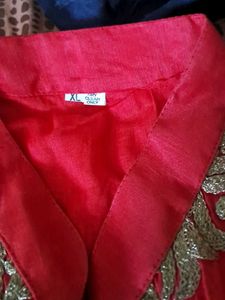 Red Embroidered  Gown With Dopatta