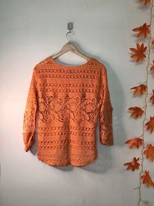 Orange Knitted Beach Vibes Tops