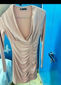 Blush Pink Ruched Bodycon Dress (ZARA)