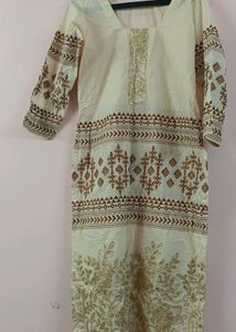 Elegant Cream Kurta with Golden Embroidery ✨