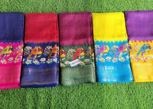 Colorful Parrot Motif Sarees - Set Of 5